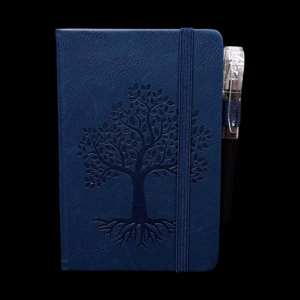 Navy Blue Tree of Life Embossed Small Hardcover Lined Journal with Pen